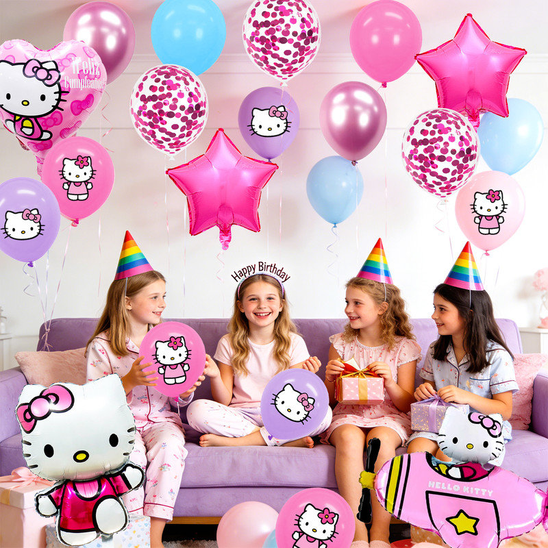 79 pièces de décorations de fête Hello Kitty, ensemble de ballons d'anniversaire Hello Kitty