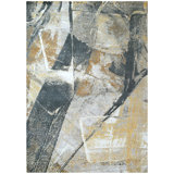 Hand Knotted Abstract Area Rug in Charcoal/Gold/Ivory
