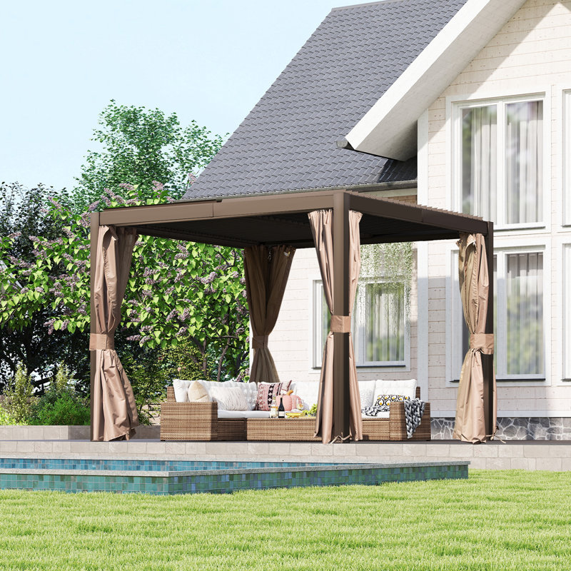 10 Ft. W x 10 Ft. D Aluminum Pergola, Brown