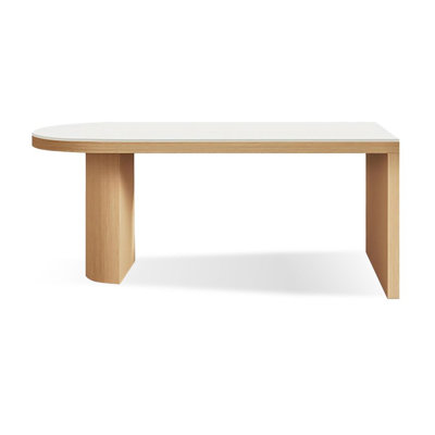White + Burlywood Half-circle Sintered Stone + Manufactured Wood Dining Table
