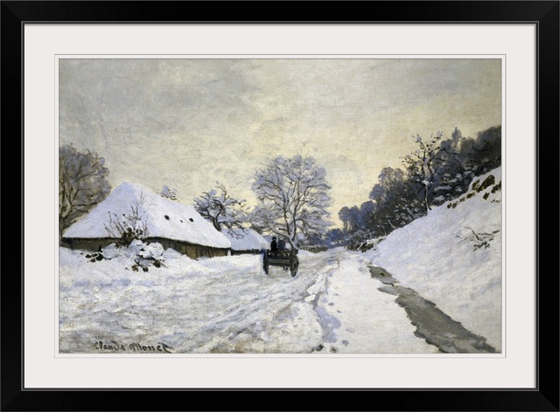 «The Cart, or Road in Snow at Honfleur, 1867» par Claude Monet, reproduction d'art, H 32 po x l 44 po x P 1 po, Cadre noir