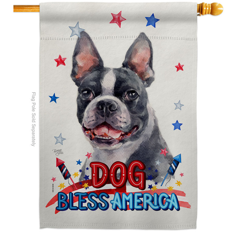 Drapeau de maison Patriotic Boston Terrier 2 faces en polyester 40 x 28 pi