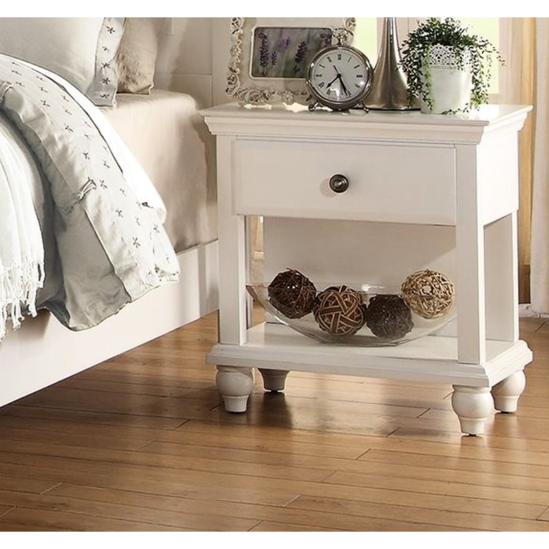 Armoire de rangement blanche avec 1 et tablette - Table de chevet contemporaine en bois de peuplier
