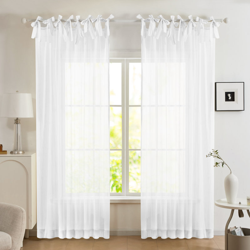 Adjustable Tie-Top Semi-Sheer Curtain Panel, 52" W x 95" L, Light Gray