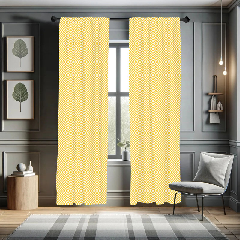 Geometric Semi-Sheer Rod Pocket Curtain Panels, 28" x 63", Yellow
