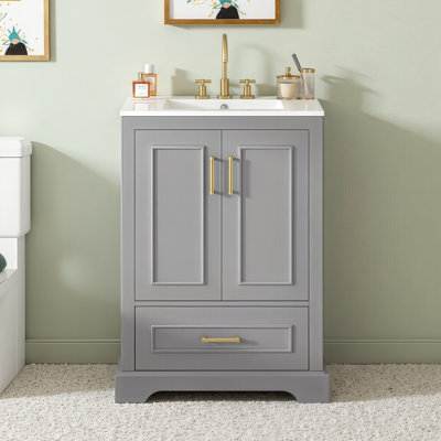 Meuble-lavabo autoportant élégant et moderne | Portes à fermeture en douceur et rangement intelligent | Lavabo en céramique au design élégant