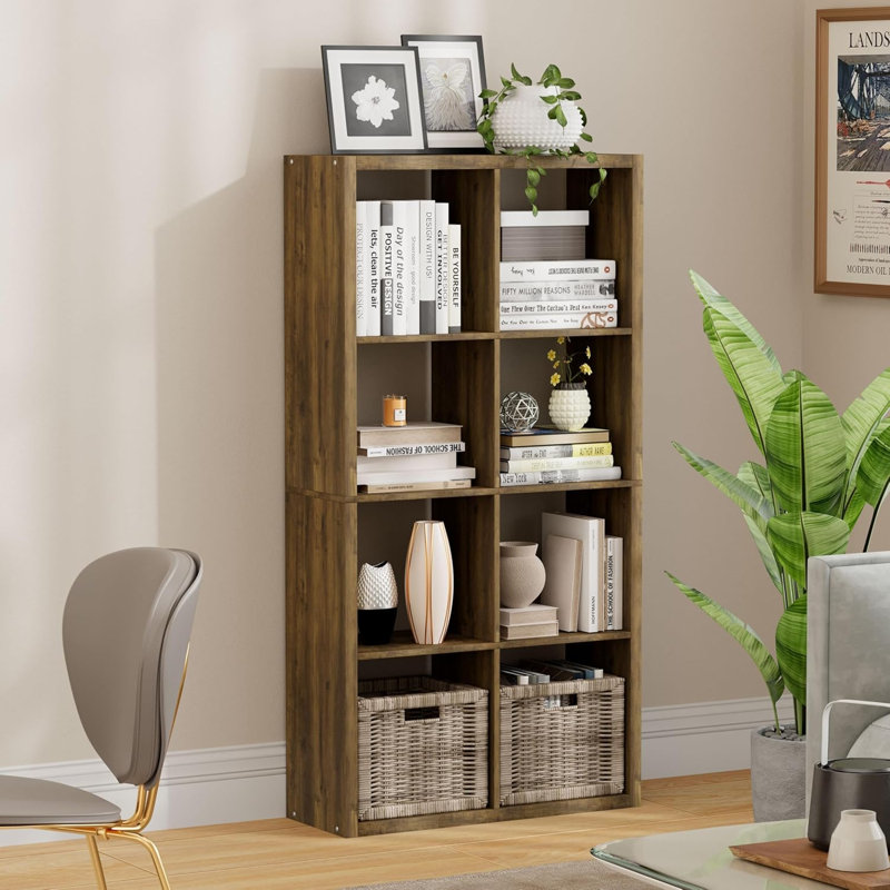 Cette bibliothèque de rangement à 8 rangées à 8 compartiments est dotée d'un panneau arrière ouvert, d'un cadre épaissi et est robuste et durable. Convient aux salons, aux chambres à coucher et aux bureaux à domicile. (8 carrés, brun)