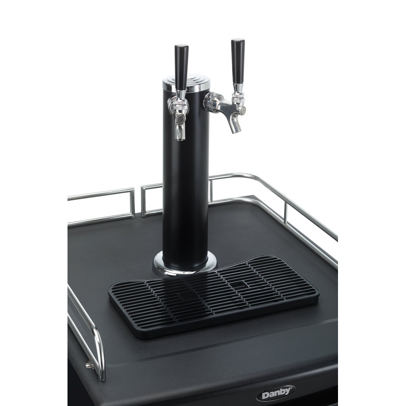 Spotless Steel and Black Dual Tap Freestanding Beverage Dispenser