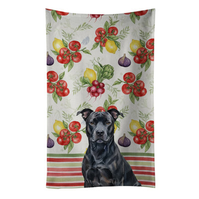 Black American Staffordshire Terrier Vegetables Kitchen Towel