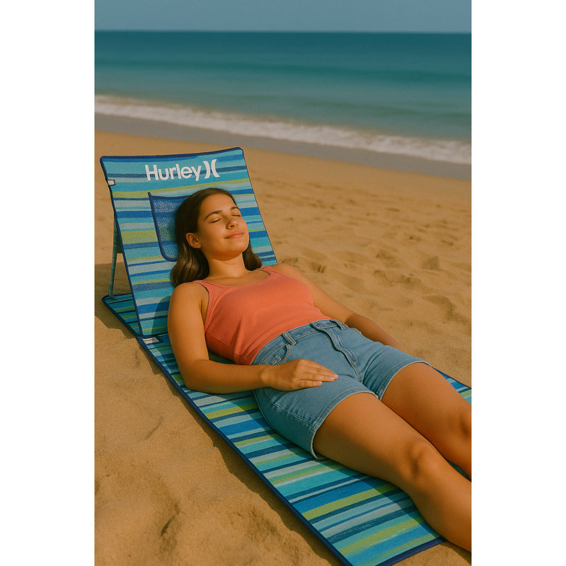 Tapis de plage Hurley bleu et vert avec dossier, Bleu / vert