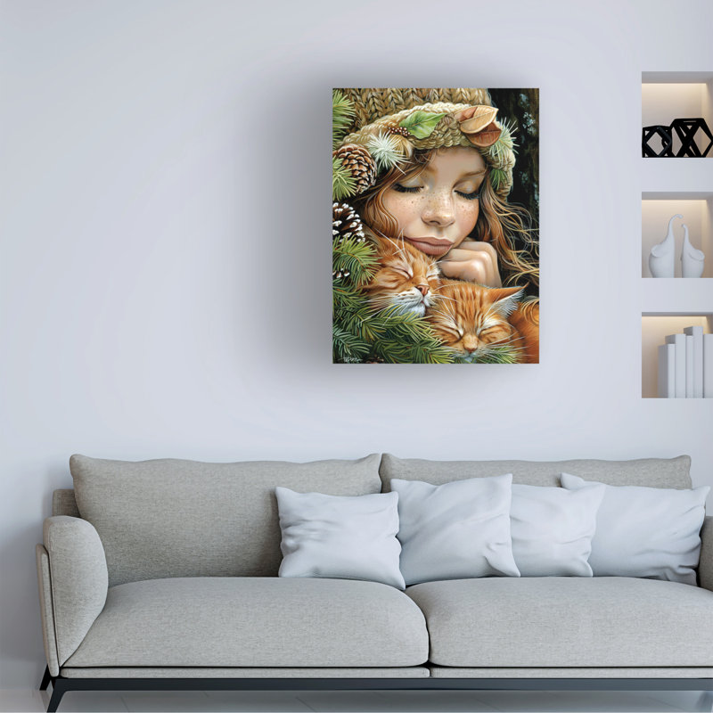 Art sur toile «Bachel Momart avec chats rouges», H 47 po x l 35 po