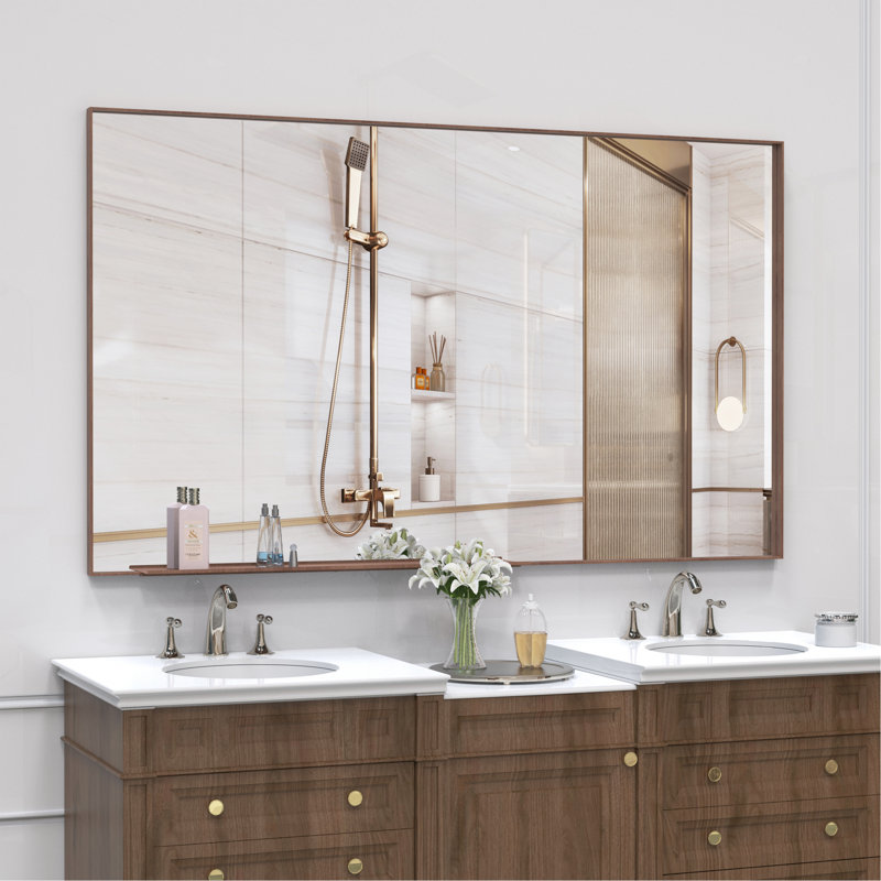 Miroir de salle de bain rectangulaire 60 po x 36 po surdimensionné avec cadre en noyer