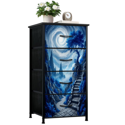 Commode pour chambre à coucher avec 4 tiroirs de rangement Mystical Mountain Path Spiraling Sky Tw torsed Tree