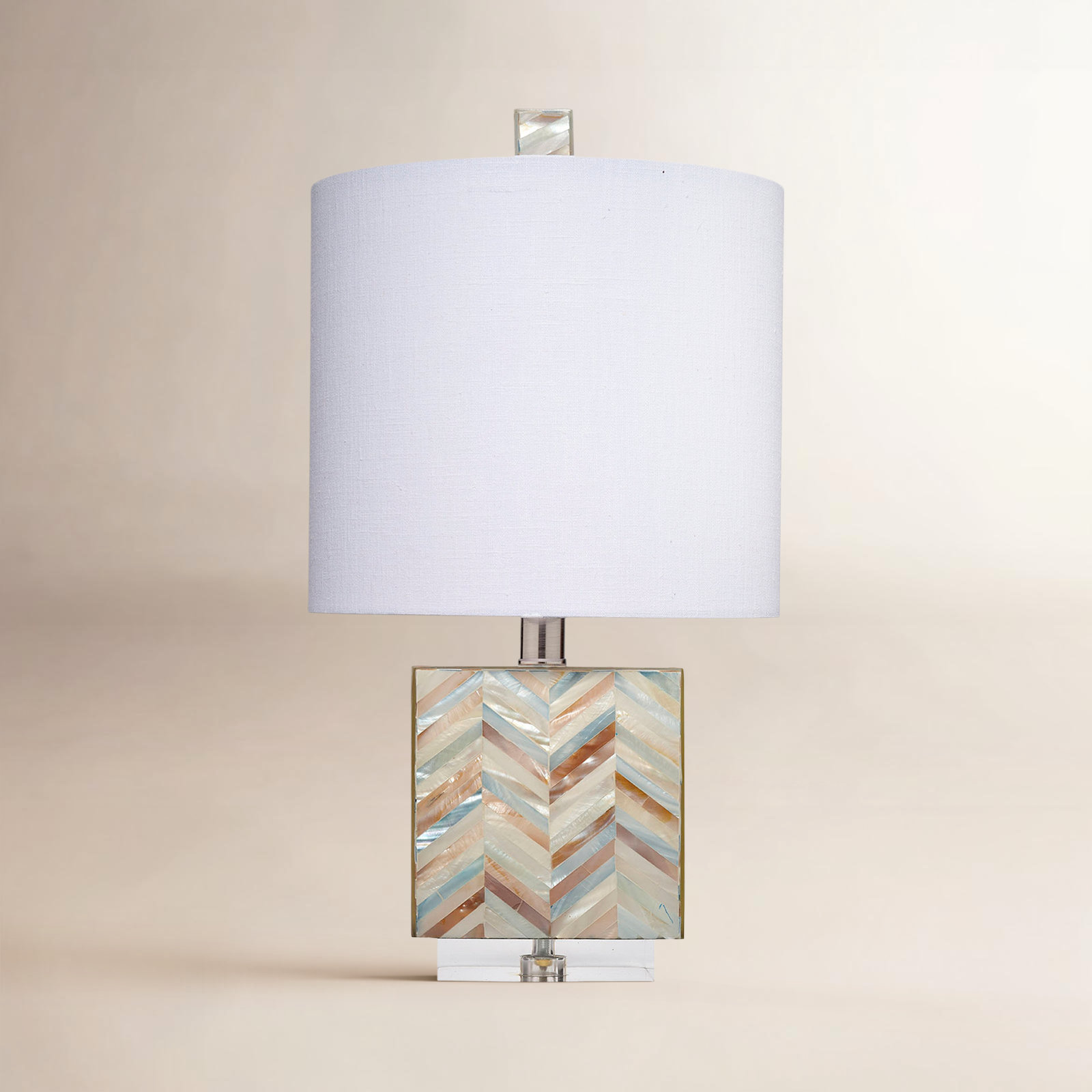 Mother of Pearl Linen Table Lamp, Blue/White/Red, White