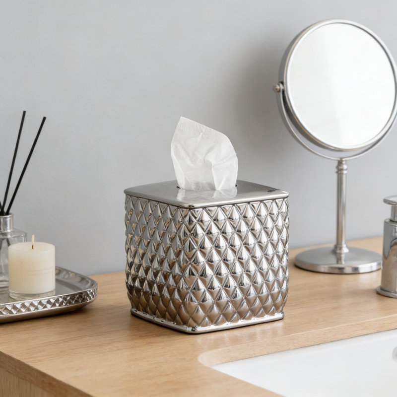 Porte-couvercle de boîte à mouchoirs en céramique, accessoire de cuisine et de salle de bain carré décoratif avec finition brillante, décoration intérieure moderne pour comptoir