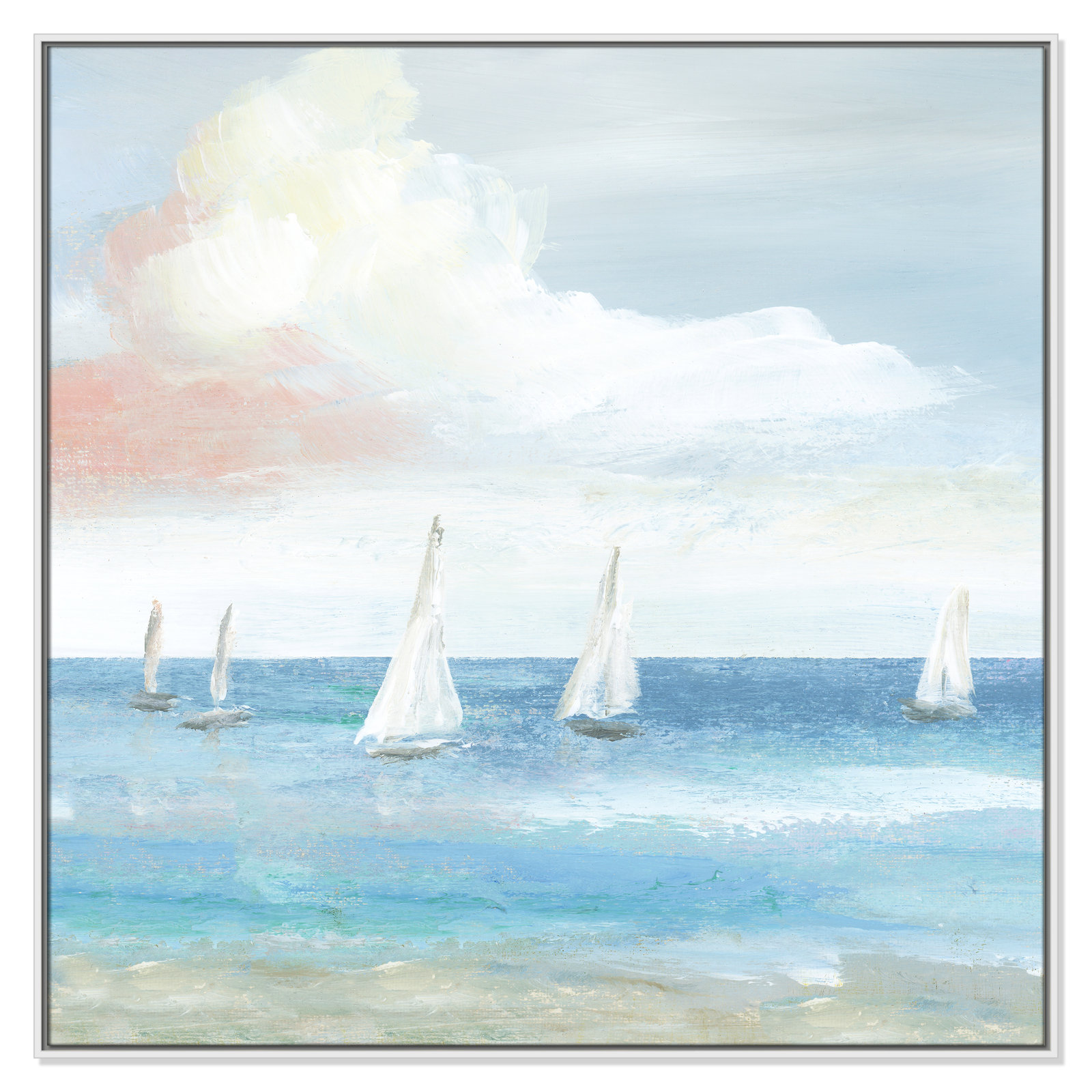 Ibis "Beach Sail Bliss" Print by Nan, 46.5" H x 46.5" W x 2" D, White