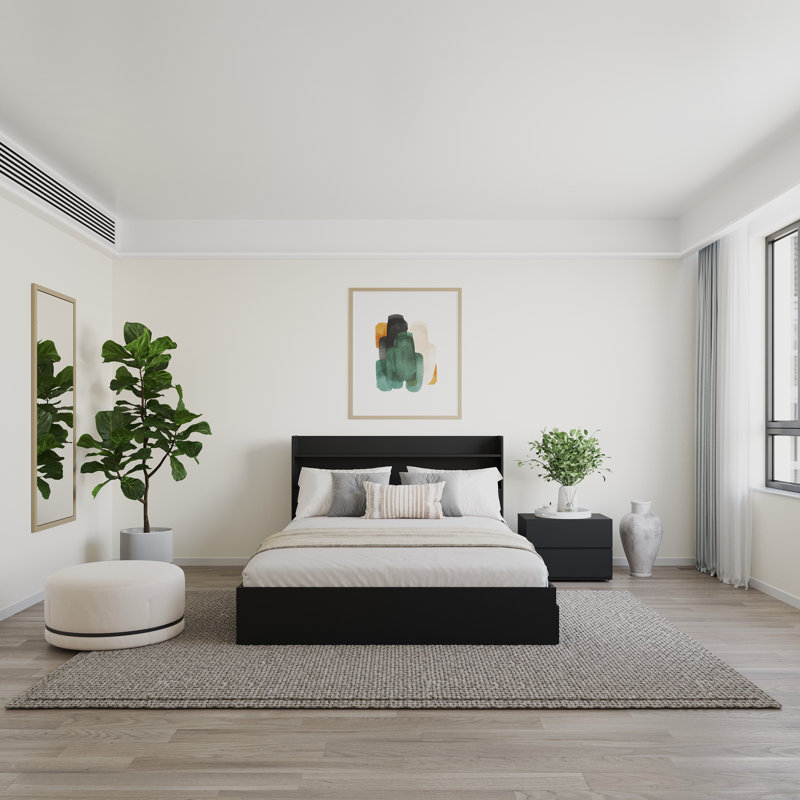 Ensemble de chambre à coucher avec rangement réversible 3 pièces Keeso, Double, Noir