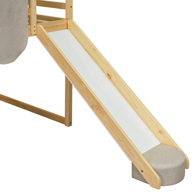 Twin size Wooden Loft Bed House-shaped Frame with a Tent, Brown