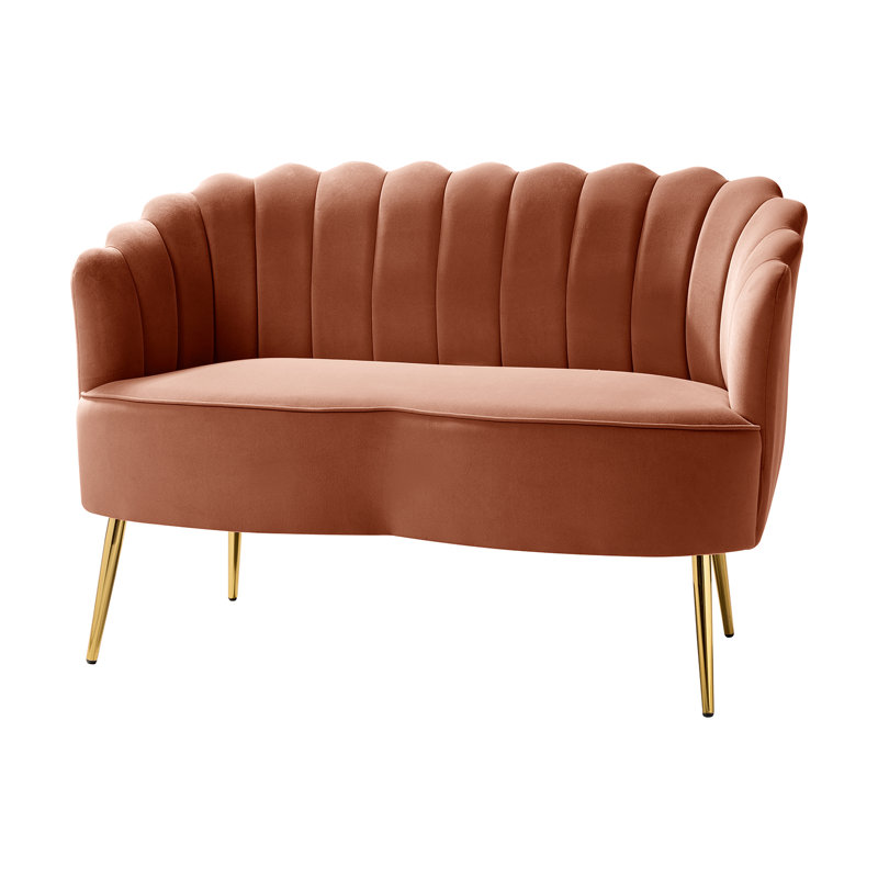 Hendrix Velvet Flared Arm Loveseat, Coral