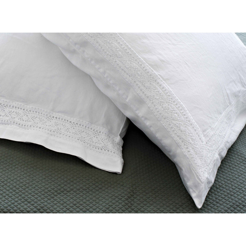 Viola Lace Sateen Pillow Case, Standard Pillow Case, White
