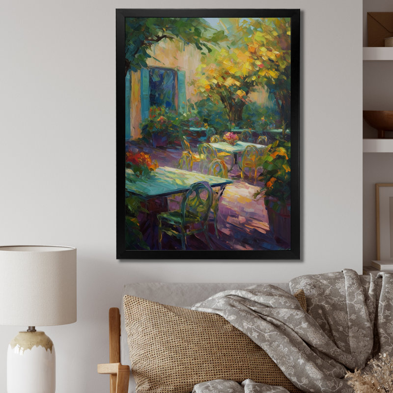 Pique-nique romantique dans un jardin italien luxuriant, H 20 po x l 12 po x P 1 po, Cadre simple noir