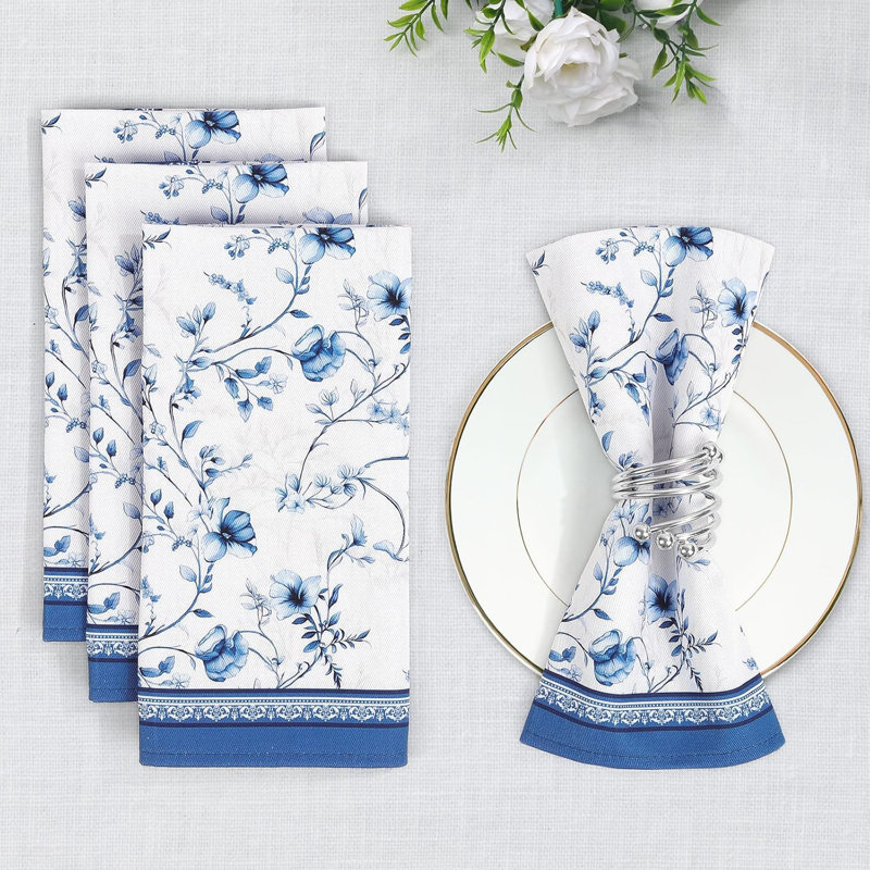 Serviette 100% coton à imprimé floral aquarelle Blue Rose