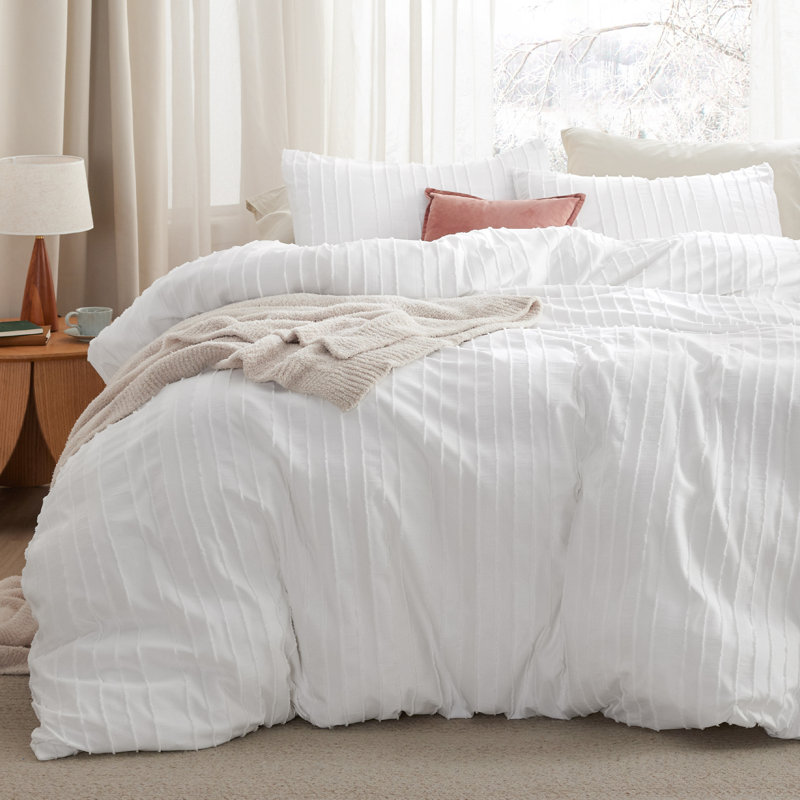 Housse de couette touffetée à rayures Essential Elegance Shabby Elegance GentleSoft ™, Blanc