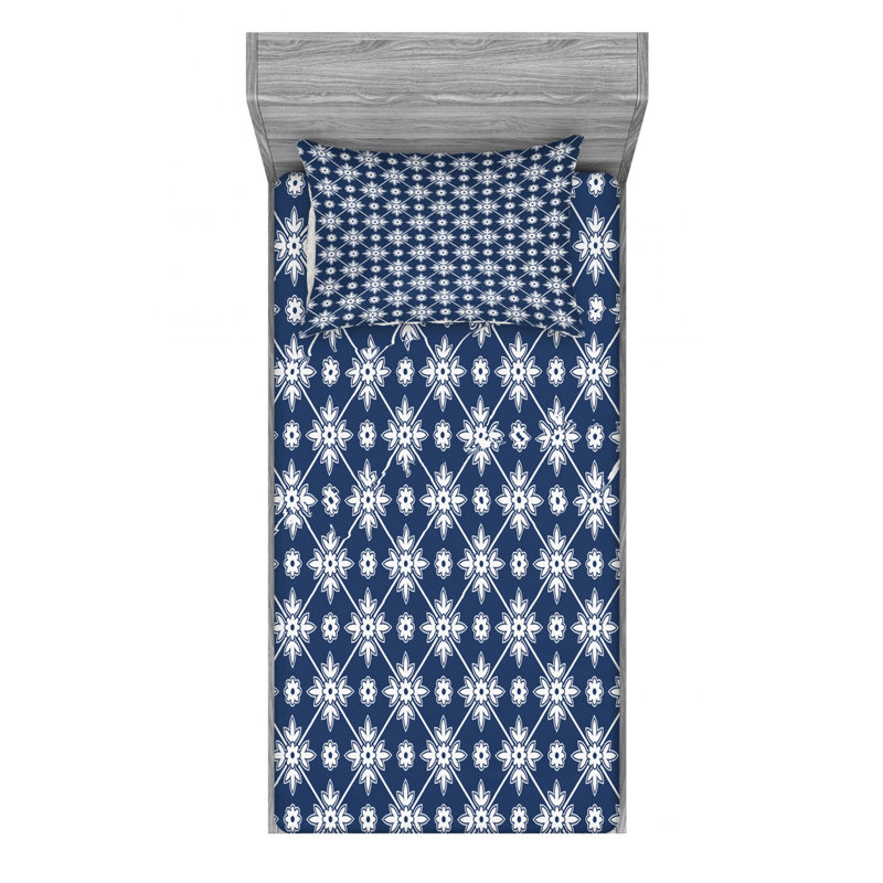 Microfiber Geometric Fitted Sheet, Twin Fitted Sheet with 1 Pillowcase