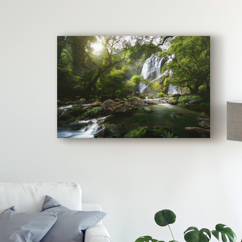 « mountain stream cascade », reproduction d’impression sur toile tendue, H 16 po x l 24 po x P 2 po