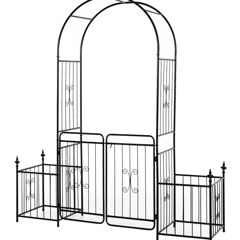 Jardin en métal 86 po avec côtés en treillis, barrière verrouillable, pot à fleurs, mariage, treillis arqué à vignes, porte, plante grimpante