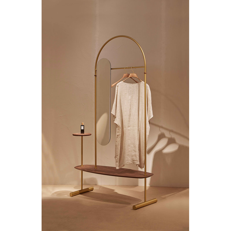 Arco 47.24" Clothes Rack, Brass/Walnut