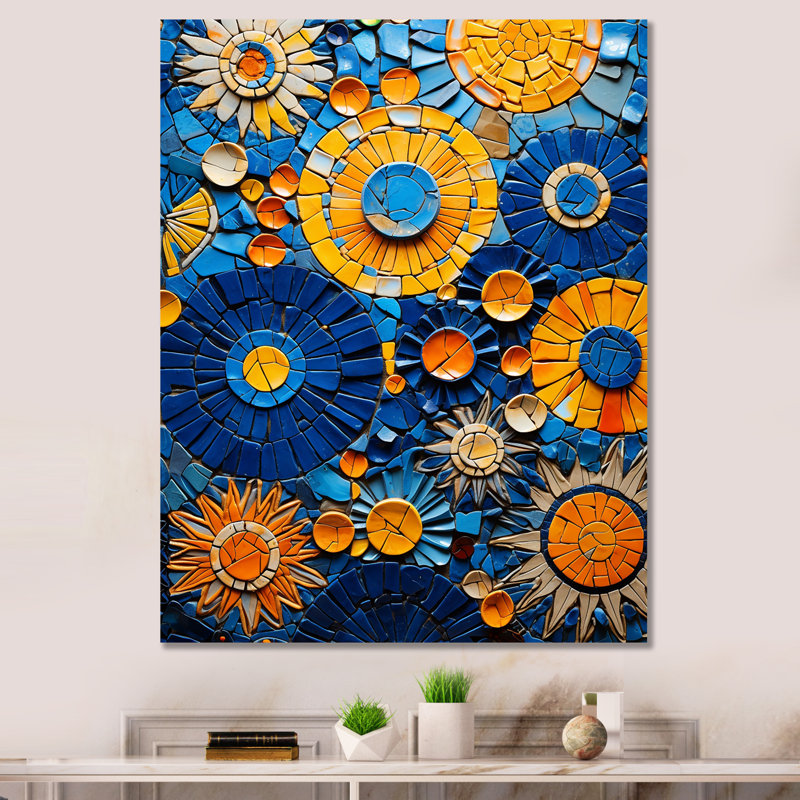 Carreaux de mosaïque jaune et bleu 2 - reproduction d'art sur toile mosaïque bohème, Toile tendue, H 32 po x l 16 po x P 1 po