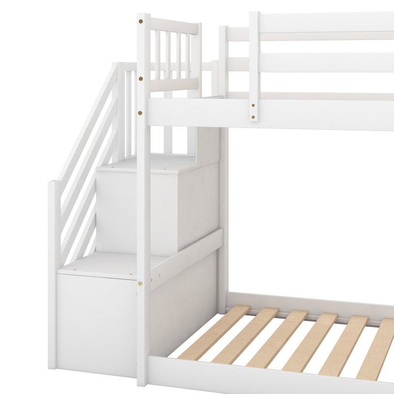 Lit superposé avec glissière convertible et escalier, Blanc
