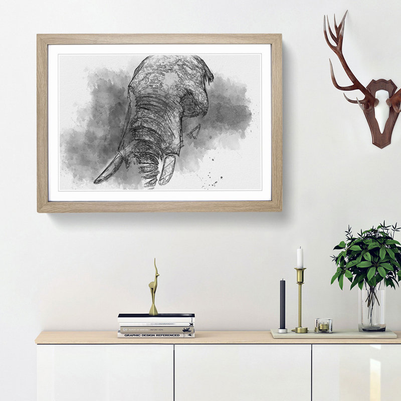 African Elephant in Abstract - Picture Frame Graphic Art Print on MDF, 27cm H x 36cm W x 2cm D, Oak Framed