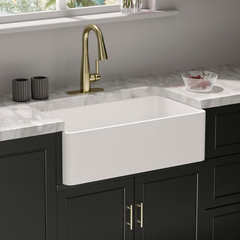 Los Flexi Apron Front Farmhouse Sink, Fireclay Sink for Kitchen, Strainer Included, Single Bowl, Flat