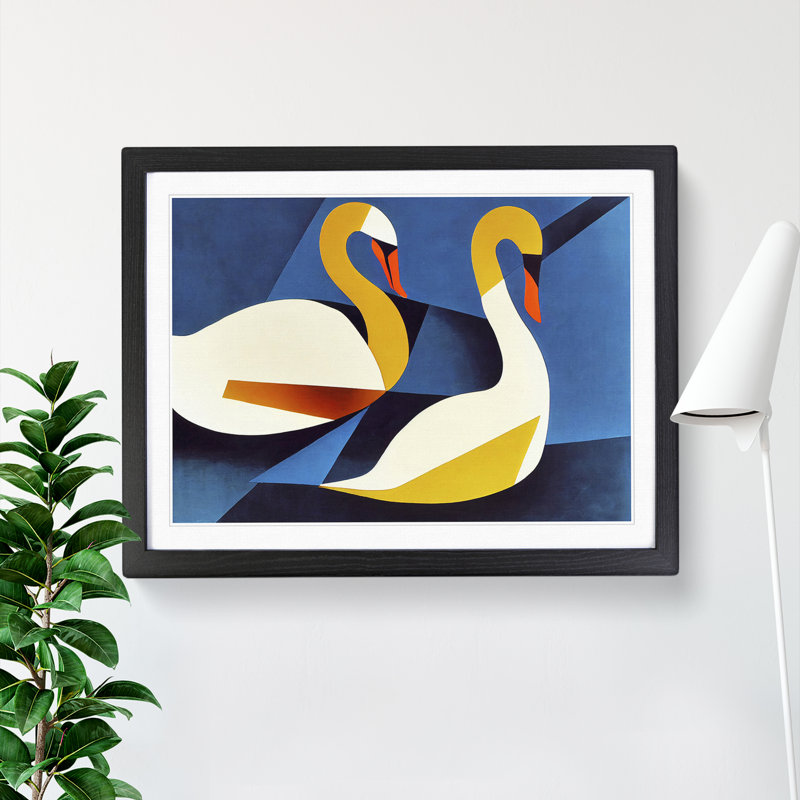 Abstract Swans Vol.1 - Framed Print, Black Framed, 46cm H x 64cm W x 2cm D