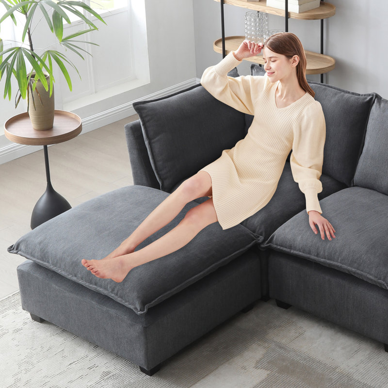 Canapé modulaire rembourré 4 pièces Airiana, Lin gris