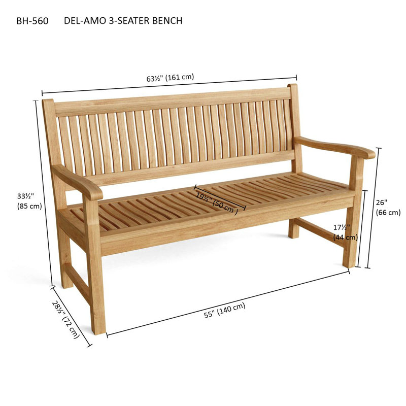 Del-Amo Teak Garden Bench, 35" H x 60" W x 26" D