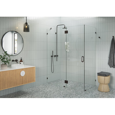 Halo 59 in. x 30 in. x 78 in. 90-degree Fully Frameless Glass Hinged Shower Enclosure