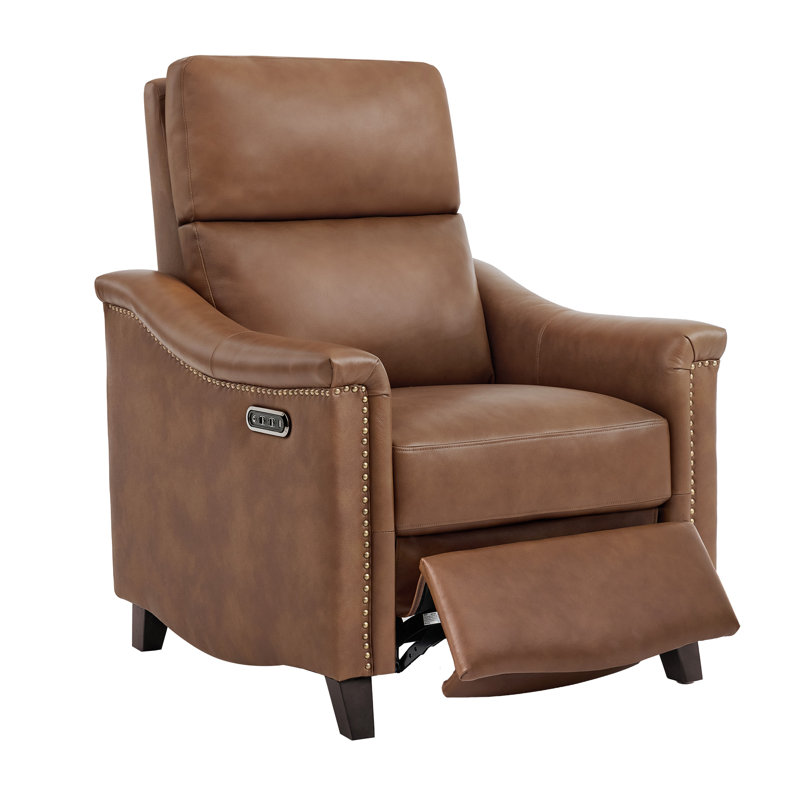 Fauteuil inclinable électrique moderne en cuir véritable Porto, Brown Leather Match