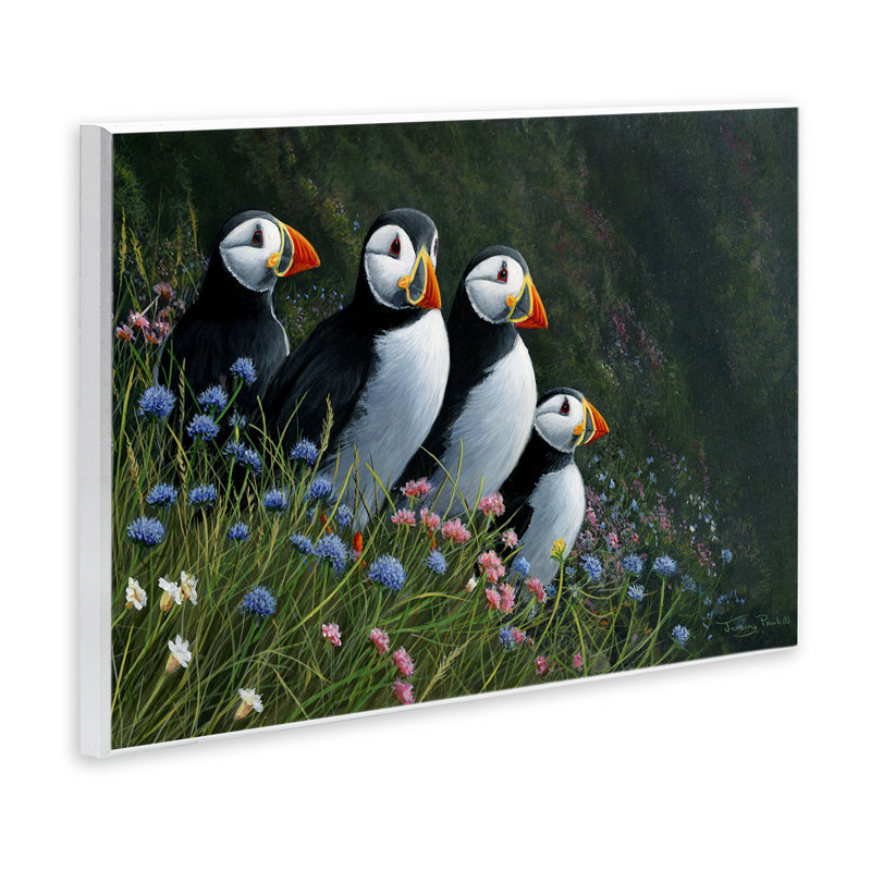 Plaque murale Puffins & Wild Flowers, design par Jeremy Paul, H 13 po x l 19 po