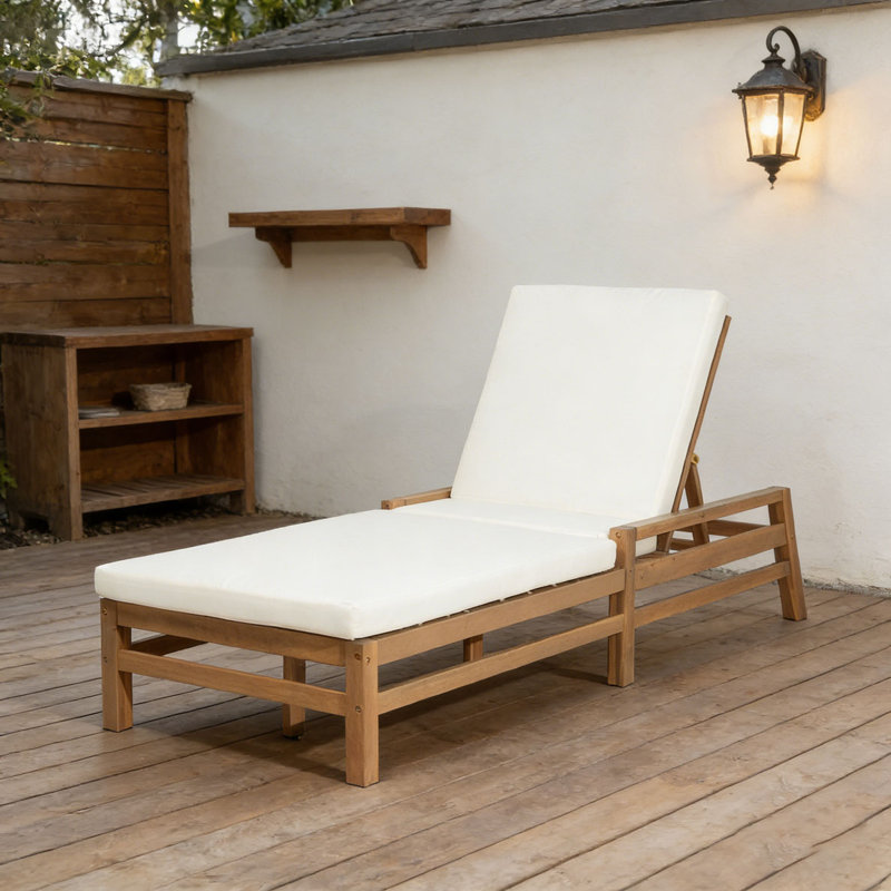 Chaise longue d'extérieur réglable, 1, Teck clair