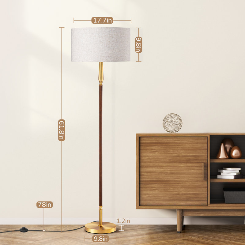 62" Solid Wood Standard/Traditional Floor Lamp with Dimmable Bulb and Remote Control, Gold