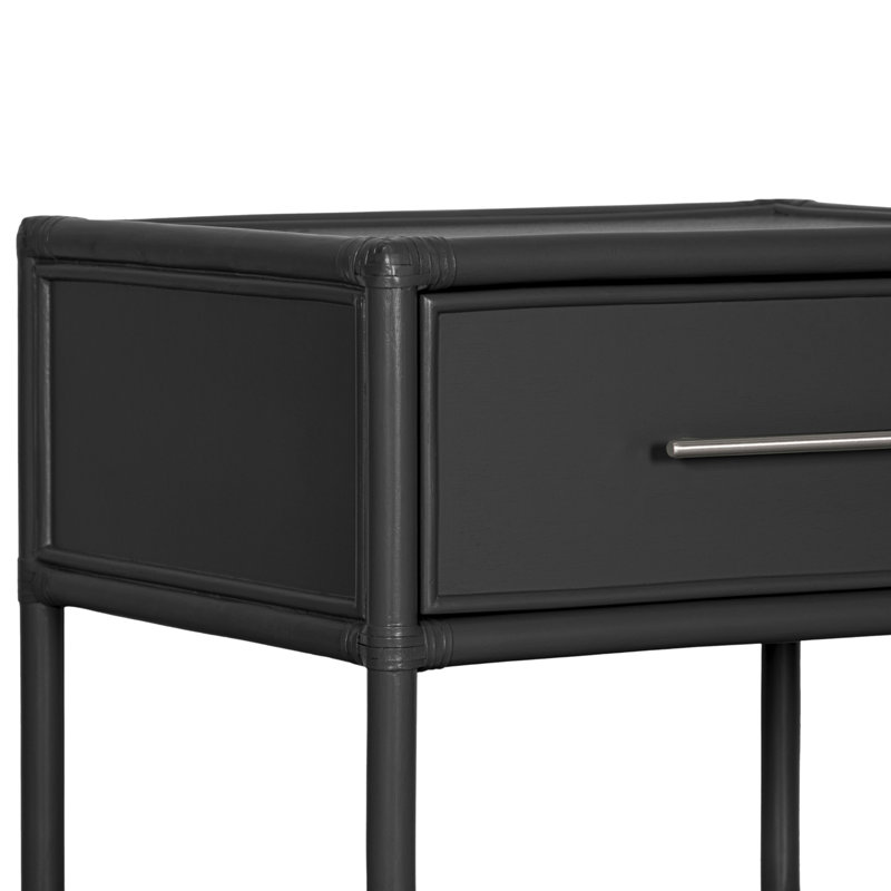 Olivia Collection 1 - Drawer Rattan Nightstand, Black