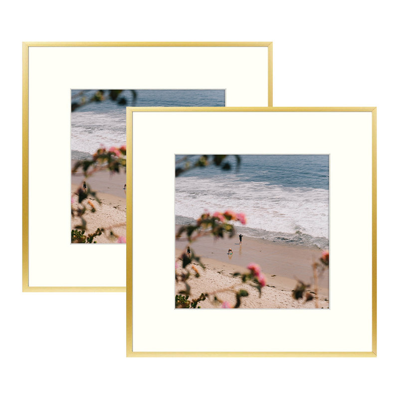 Cadre photo en métal avec passe-partout - Basics by Wayfair ™, 12 po x 12 po emmêlé à 8 po x 8 po, Or
