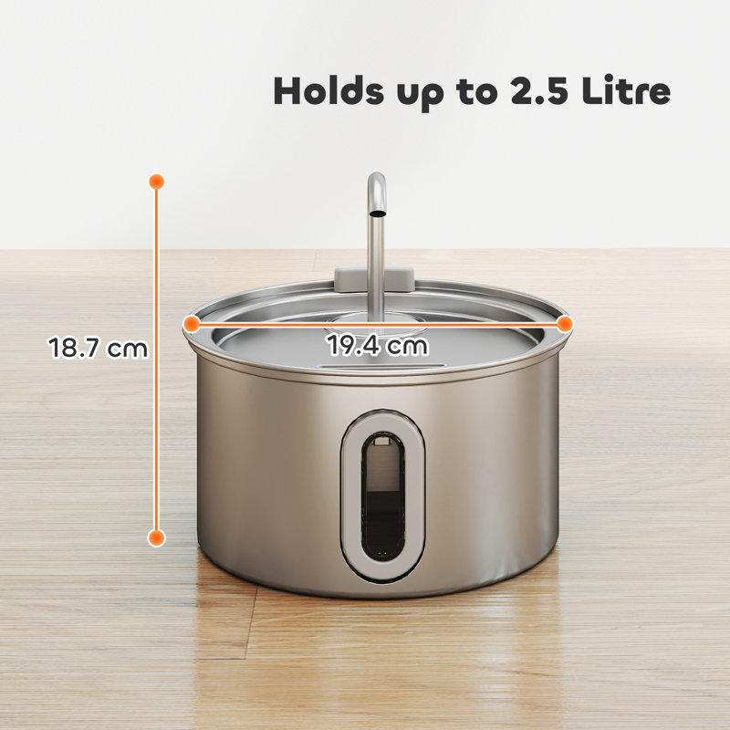2.5L Cat Water Fountain for Drinking Stainless Steel Ultra-Silent
