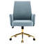 Fauteuil de bureau relevable bleu à dossier moyen avec matériau en velours côtelé, conception ergonomique pour les points, base dorée, mousse à mémoire de forme d'une hauteur de 38,22 po, coussin