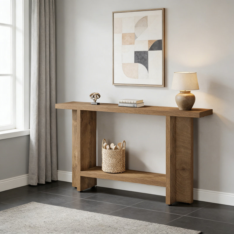 Console rustique 59 ", canapé rustique avec rangement double couche
