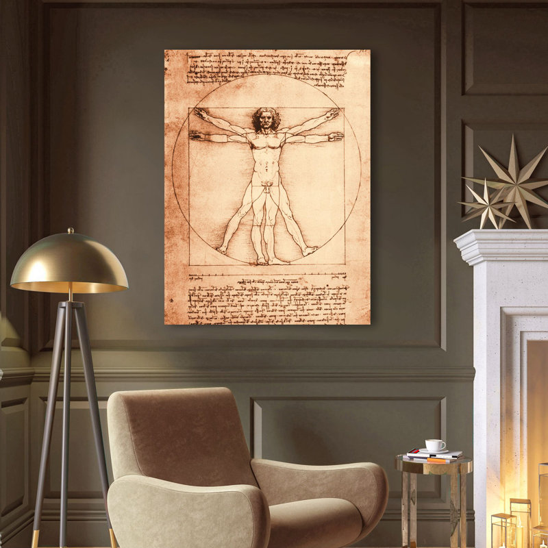 Vitruvian Man by Leonardo Da Vinci - Print on Canvas, 100cm H x 70cm W x 4cm D