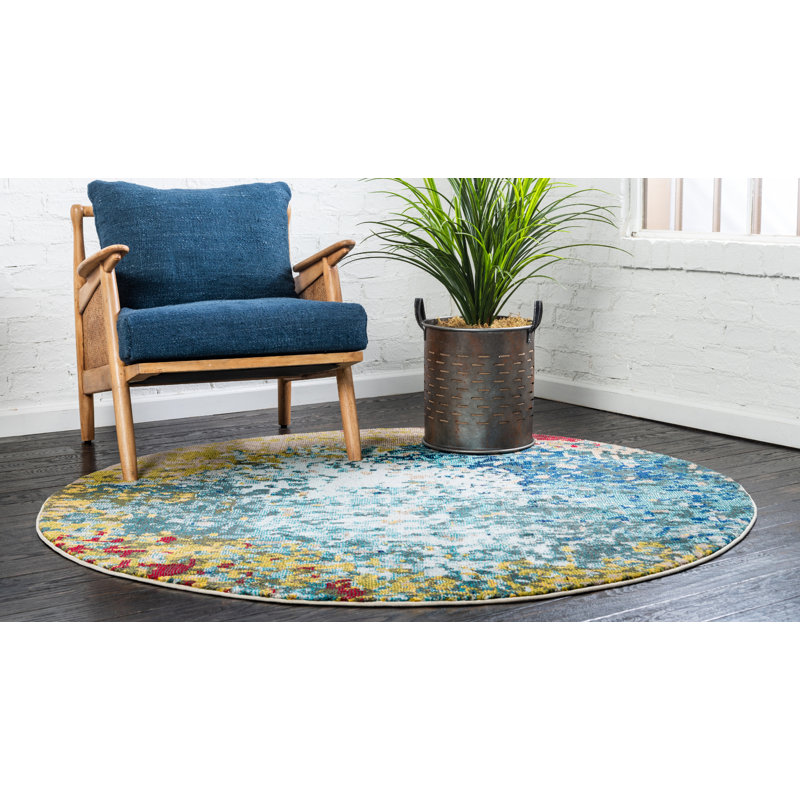 Kalmin Washable Abstract Indoor Rug, Round 8'